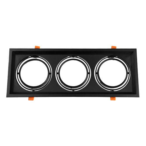 GLOBOSTAR® VITA 77857 Χωνευτή Κινούμενη Βάση για 3 x Σποτ AR111 για Ντουί GU10/GU5.3 IP20 - Μαύρο Ματ - Μ48.7 x Π18 x Υ5.5cm / Q47.5 x 17cm