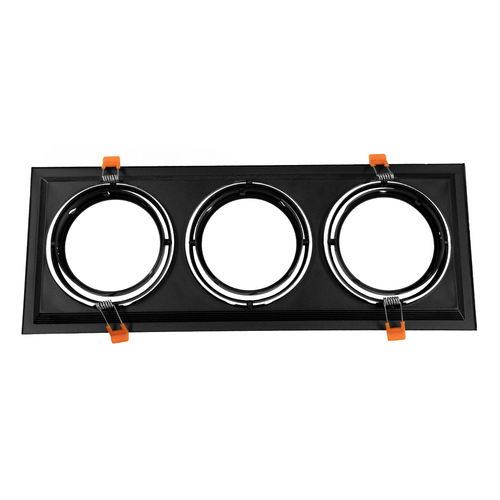 GLOBOSTAR® VITA 77857 Χωνευτή Κινούμενη Βάση για 3 x Σποτ AR111 για Ντουί GU10/GU5.3 IP20 - Μαύρο Ματ - Μ48.7 x Π18 x Υ5.5cm / Q47.5 x 17cm