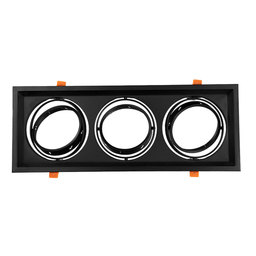 GLOBOSTAR® VITA 77857 Χωνευτή Κινούμενη Βάση για 3 x Σποτ AR111 για Ντουί GU10/GU5.3 IP20 - Μαύρο Ματ - Μ48.7 x Π18 x Υ5.5cm / Q47.5 x 17cm