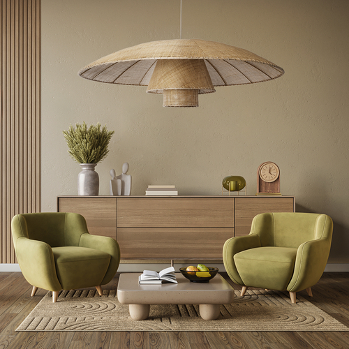 GLOBOSTAR® ZORA 02140 Boho Κρεμαστό Φωτιστικό Οροφής με Ντουί 1 x E27 AC 220-240V IP20 - Μπεζ - Μ120 x Π120 x Υ40cm