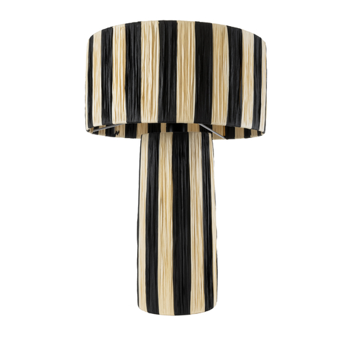 GloboStar® NASSAU 02234 Boho Επιτραπέζιο Φωτιστικό Πορτατίφ Μονόφωτο 1 x E27 IP20 Μπεζ & Μαύρη Raffia - Μ37 x Π37 x Υ55cm