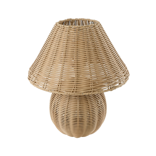 GloboStar® PERU 02239 Boho Επιτραπέζιο Φωτιστικό Πορτατίφ Μονόφωτο 1 x E27 IP20 Μπεζ Ξύλο - Μ40 x Π40 x Υ45cm