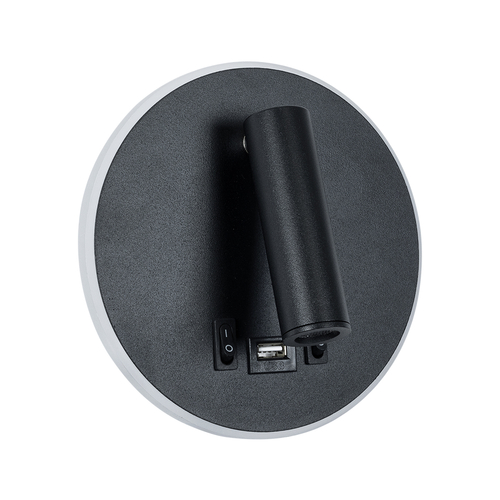 GLOBOSTAR® LADY-R 60938 Μοντέρνο Φωτιστικό Τοίχου - Απλίκα Ξενοδοχείου Reading Light με Φορτιστή USB 3A LED 6W 600lm 36° & 360° AC 220-240V IP20 Φυσικό Λευκό 4500K - Bridgelux COB Chip & TÜV SÜD Driver - Μαύρο Ματ - Μ15 x Π15 x Υ7cm - 3 Χρόνια Εγγύηση