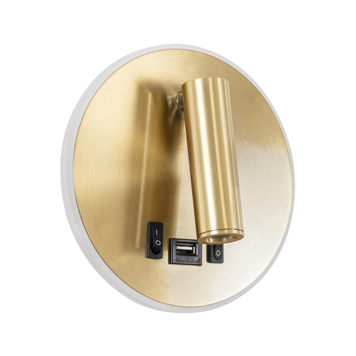 GLOBOSTAR® LADY-R 60940 Μοντέρνο Φωτιστικό Τοίχου - Απλίκα Ξενοδοχείου Reading Light με Φορτιστή USB 3A LED 6W 600lm 36° & 360° AC 220-240V IP20 Φυσικό Λευκό 4500K - Bridgelux COB Chip & TÜV SÜD Driver - Χρυσό Βούρτσας - Μ15 x Π15 x Υ17cm - 3 Χρόνια Εγγύηση