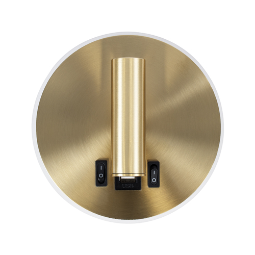 GLOBOSTAR® LADY-R 60940 Μοντέρνο Φωτιστικό Τοίχου - Απλίκα Ξενοδοχείου Reading Light με Φορτιστή USB 3A LED 6W 600lm 36° & 360° AC 220-240V IP20 Φυσικό Λευκό 4500K - Bridgelux COB Chip & TÜV SÜD Driver - Χρυσό Βούρτσας - Μ15 x Π15 x Υ17cm - 3 Χρόνια Εγγύηση