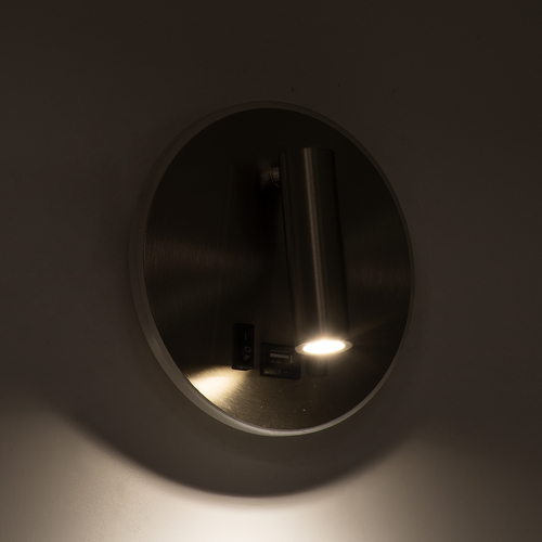 GLOBOSTAR® LADY-R 60941 Μοντέρνο Φωτιστικό Τοίχου - Απλίκα Ξενοδοχείου Reading Light με Φορτιστή USB 3A LED 6W 600lm 36° & 360° AC 220-240V IP20 Φυσικό Λευκό 4500K - Bridgelux COB Chip & TÜV SÜD Driver - Νίκελ Βούρτσας - Μ15 x Π15 x Υ17cm - 3 Χρόνια Εγγύηση