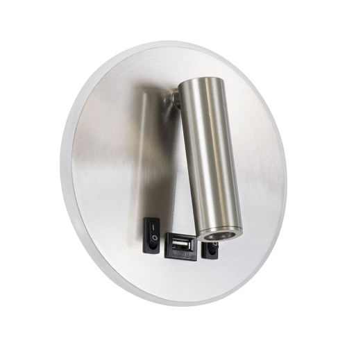 GLOBOSTAR® LADY-R 60941 Μοντέρνο Φωτιστικό Τοίχου - Απλίκα Ξενοδοχείου Reading Light με Φορτιστή USB 3A LED 6W 600lm 36° & 360° AC 220-240V IP20 Φυσικό Λευκό 4500K - Bridgelux COB Chip & TÜV SÜD Driver - Νίκελ Βούρτσας - Μ15 x Π15 x Υ17cm - 3 Χρόνια Εγγύηση