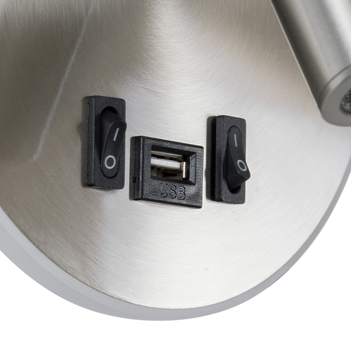 GLOBOSTAR® LADY-R 60941 Μοντέρνο Φωτιστικό Τοίχου - Απλίκα Ξενοδοχείου Reading Light με Φορτιστή USB 3A LED 6W 600lm 36° & 360° AC 220-240V IP20 Φυσικό Λευκό 4500K - Bridgelux COB Chip & TÜV SÜD Driver - Νίκελ Βούρτσας - Μ15 x Π15 x Υ17cm - 3 Χρόνια Εγγύηση