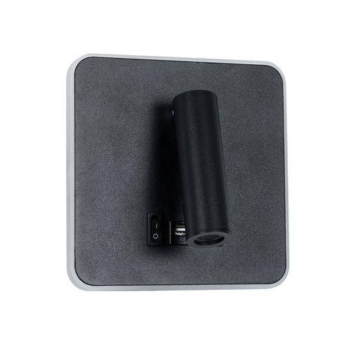 GLOBOSTAR® LADY-S 60942 Μοντέρνο Φωτιστικό Τοίχου - Απλίκα Ξενοδοχείου Reading Light με Φορτιστή USB 3A LED 6W 600lm 36° & 360° AC 220-240V IP20 Φυσικό Λευκό 4500K - Bridgelux COB Chip & TÜV SÜD Driver - Μαύρο Ματ - Μ15 x Π15 x Υ7cm - 3 Χρόνια Εγγύηση