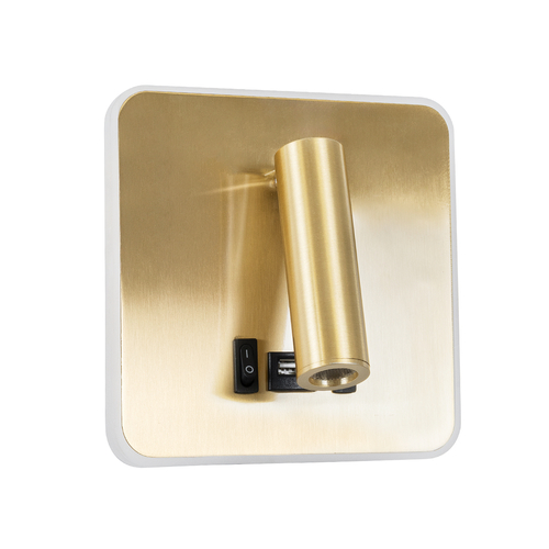 GLOBOSTAR® LADY-S 60944 Μοντέρνο Φωτιστικό Τοίχου - Απλίκα Ξενοδοχείου Reading Light με Φορτιστή USB 3A LED 6W 600lm 36° & 360° AC 220-240V IP20 Φυσικό Λευκό 4500K - Bridgelux COB Chip & TÜV SÜD Driver - Χρυσό Πλατίνα - Μ15 x Π15 x Υ7cm - 3 Χρόνια Εγγύηση