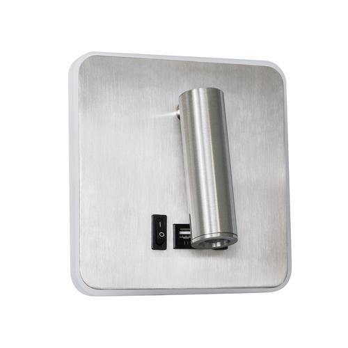 GLOBOSTAR® LADY-S 60945 Μοντέρνο Φωτιστικό Τοίχου - Απλίκα Ξενοδοχείου Reading Light με Φορτιστή USB 3A LED 6W 600lm 36° & 360° AC 220-240V IP20 Φυσικό Λευκό 4500K - Bridgelux COB Chip & TÜV SÜD Driver - Νίκελ Βούρτσας - Μ15 x Π15 x Υ7cm - 3 Χρόνια Εγγύηση