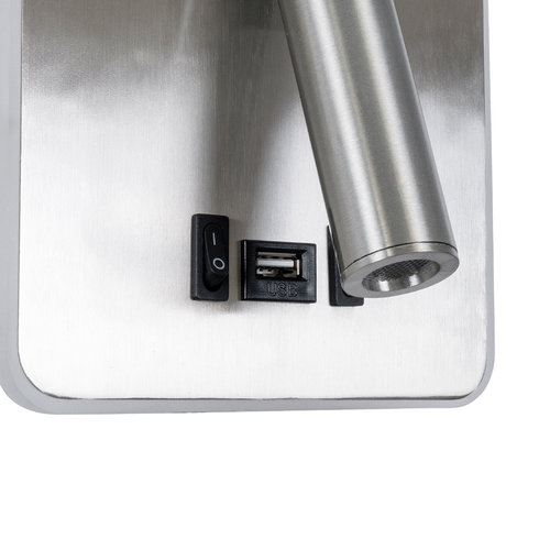 GLOBOSTAR® LADY-S 60945 Μοντέρνο Φωτιστικό Τοίχου - Απλίκα Ξενοδοχείου Reading Light με Φορτιστή USB 3A LED 6W 600lm 36° & 360° AC 220-240V IP20 Φυσικό Λευκό 4500K - Bridgelux COB Chip & TÜV SÜD Driver - Νίκελ Βούρτσας - Μ15 x Π15 x Υ7cm - 3 Χρόνια Εγγύηση