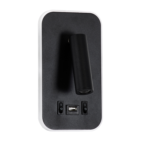 GLOBOSTAR® LADY-O 61363 Μοντέρνο Φωτιστικό Τοίχου - Απλίκα Ξενοδοχείου Reading Light με Φορτιστή USB 3A LED 10W 1000lm 36° & 360° AC 220-240V IP20 Φυσικό Λευκό 4500K - Bridgelux COB Chip & TÜV SÜD Driver - Μαύρο Ματ - Μ10.5 x Π10 x Υ18.5cm - 3 Χρόνια Εγγύηση