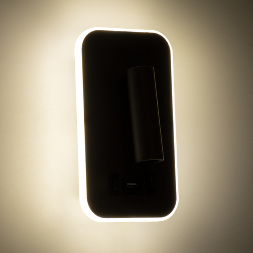 GLOBOSTAR® LADY-O 61363 Μοντέρνο Φωτιστικό Τοίχου - Απλίκα Ξενοδοχείου Reading Light με Φορτιστή USB 3A LED 10W 1000lm 36° & 360° AC 220-240V IP20 Φυσικό Λευκό 4500K - Bridgelux COB Chip & TÜV SÜD Driver - Μαύρο Ματ - Μ10.5 x Π10 x Υ18.5cm - 3 Χρόνια Εγγύηση