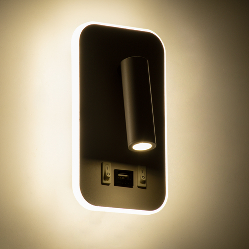 GLOBOSTAR® LADY-O 61364 Μοντέρνο Φωτιστικό Τοίχου - Απλίκα Ξενοδοχείου Reading Light με Φορτιστή USB 3A LED 10W 1000lm 36° & 360° AC 220-240V IP20 Φυσικό Λευκό 4500K - Bridgelux COB Chip & TÜV SÜD Driver - Λευκό Ματ - Μ10.5 x Π10 x Υ18.5cm - 3 Χρόνια Εγγύηση