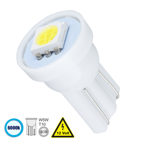 GLOBOSTAR® W5W-T10 81044 Λάμπα W5W T10 LED 0.12W 22lm 120° DC 12V IP20 Ψυχρό Λευκό 6000K - 1 x Epistar SMD5050 Chip - Μ1.1 x Π1.1 x Υ1.7cm - 1 Χρόνο Εγγύηση