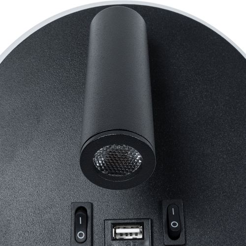 GLOBOSTAR® LADY-R 60938 Μοντέρνο Φωτιστικό Τοίχου - Απλίκα Ξενοδοχείου Reading Light με Φορτιστή USB 3A LED 6W 600lm 36° & 360° AC 220-240V IP20 Φυσικό Λευκό 4500K - Bridgelux COB Chip & TÜV SÜD Driver - Μαύρο Ματ - Μ15 x Π15 x Υ7cm - 3 Χρόνια Εγγύηση