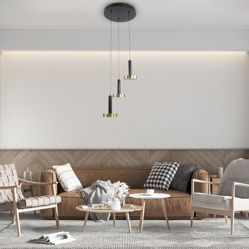 GLOBOSTAR® ZANE 60934 Μοντέρνο Κρεμαστό Φωτιστικό Οροφής LED 54W 6048lm 120° AC 220-240V IP20 Ρυθμιζόμενο Λευκό CCT με Χειριστήριο από 2700K έως 6000K Dimmable - Lumileds SMD Chip - Μαύρο Ματ & Χρυσό - Μ40 x Π40 x Υ20cm - 3 Χρόνια Εγγύηση