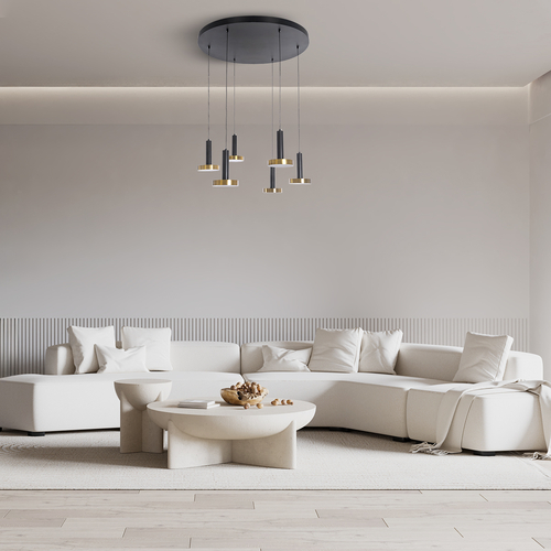 GLOBOSTAR® ZANE 60935 Μοντέρνο Κρεμαστό Φωτιστικό Οροφής LED 100W 11200lm 120° AC 220-240V IP20 Ρυθμιζόμενο Λευκό CCT με Χειριστήριο από 2700K έως 6000K Dimmable - Lumileds SMD Chip - Μαύρο Ματ & Χρυσό - Μ80 x Π80 x Υ20cm - 3 Χρόνια Εγγύηση