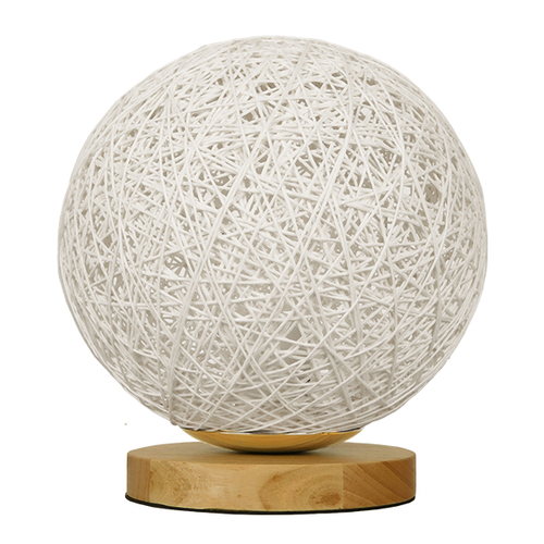 GloboStar® OCEANA 01417 Μοντέρνο Επιτραπέζιο Φωτιστικό Πορτατίφ Μονόφωτο 1 x E27 IP20 Λευκό Ρατάν με Μπεζ Ξύλο - M20 x Π20 x Υ22cm