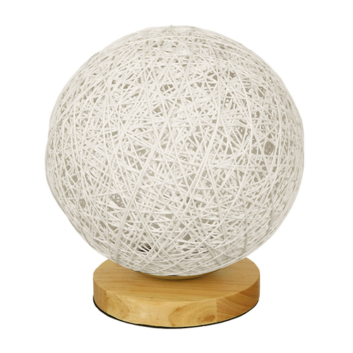 GloboStar® OCEANA 01417 Μοντέρνο Επιτραπέζιο Φωτιστικό Πορτατίφ Μονόφωτο 1 x E27 IP20 Λευκό Ρατάν με Μπεζ Ξύλο - M20 x Π20 x Υ22cm