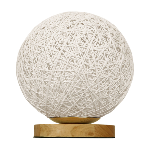 GloboStar® OCEANA 01417 Μοντέρνο Επιτραπέζιο Φωτιστικό Πορτατίφ Μονόφωτο 1 x E27 IP20 Λευκό Ρατάν με Μπεζ Ξύλο - M20 x Π20 x Υ22cm