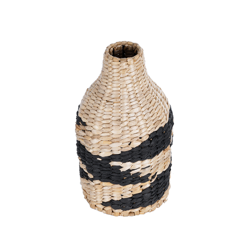 GloboStar® Artificial Garden JORDAN 21245 Διακοσμητικό Πλεκτό Καλάθι - Κασπώ Γλάστρα - Flower Pot Μπεζ με Μαύρο Φ16cm x Υ30cm