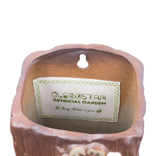 GloboStar® Artificial Garden BILBAO 20535 Διακοσμητική Κεραμική Επιτοίχια Γλάστρα Καφέ με Μπεζ Λεπτομέρειες Μ13 x Π10  x Υ17cm