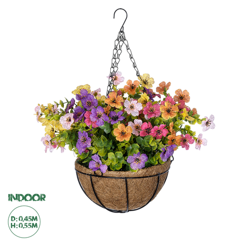 GloboStar® Artificial Garden GERBERA HANGING PLANT 20635 Τεχνητό Κρεμαστό Διακοσμητικό Φυτό Ζέρμπερας Y55cm