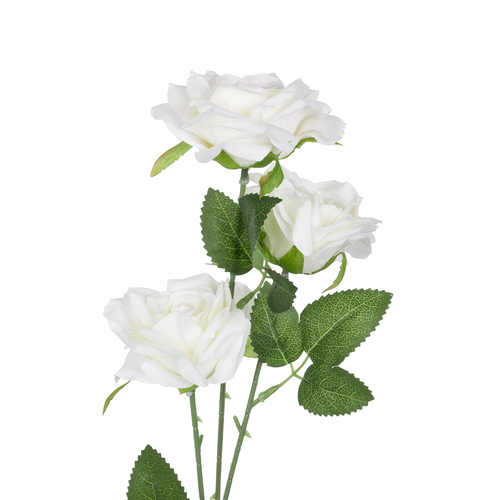 GloboStar® Artificial Garden WHITE ROSE BRANCH 21138 Τεχνητό Διακοσμητικό Κλαδί Λεύκο Τριαντάφυλλο Y66cm