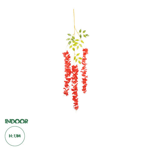 GloboStar® 09033 Τεχνητό Κρεμαστό Διακοσμητικό Φυτό Μήκους 1.1 μέτρων με 3 X Κλαδιά Βιστέρια Κοραλί