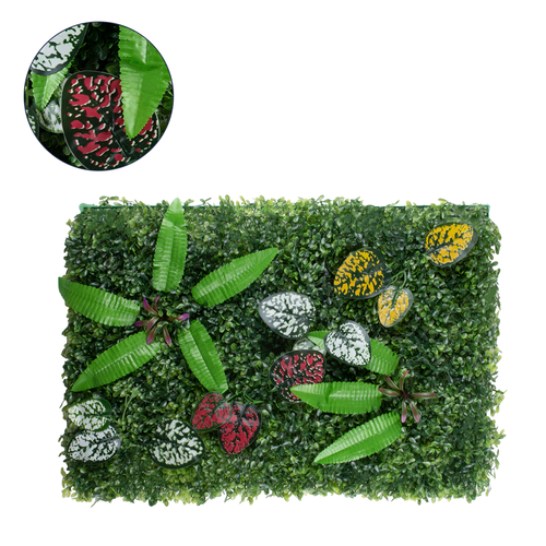 GloboStar® 78429 Artificial - Συνθετικό Τεχνητό Διακοσμητικό Πάνελ Φυλλωσιάς - Κάθετος Κήπος Πυξάρι - Φτέρη - Πόλκα - Λευκό - Κίτρινο - Κόκκινο - Μωβ Μ60 x Υ40 x Π7cm