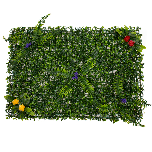 GLOBOSTAR® BOXWOOD 78409 Τεχνητό Πάνελ Φυλλωσιάς Κάθετος Κήπος Πυξάρι/Φτέρη/Περεσκία - Πράσινο - Μ60 x Π7 x Υ40cm