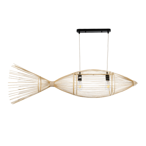 GLOBOSTAR® FISH 01927 Boho Κρεμαστό Φωτιστικό Οροφής με Ντουί 2 x E27 AC 220-240V IP20 - Μπεζ - Μ130 x Π42 x Υ42cm