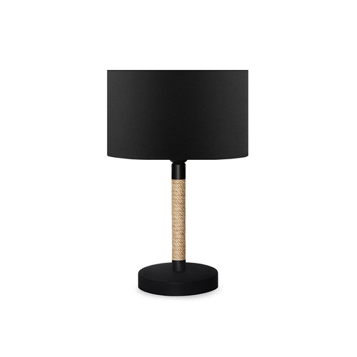 GloboStar® BRONX 201-0062 Μοντέρνο Επιτραπέζιο Φωτιστικό Μονόφωτο 1 x E27 IP20 Μαύρο Ύφασμα, Μπεζ Σχοινί με Μαύρο Μέταλλο - Μ24 x Π24 x Υ37cm