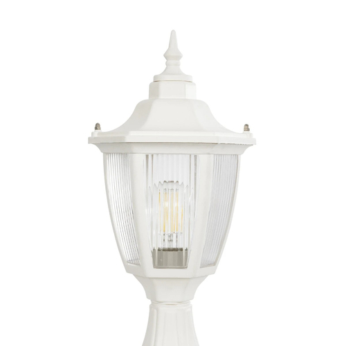 GloboStar® ENGLAND 202-0010 Vintage Επιδαπέδιο Φωτιστικό Φαναράκι Μονόφωτο 1 x E27 IP44 Λευκό & Διάφανο Πλαστικό - Μ20 x Π20 x Υ45cm