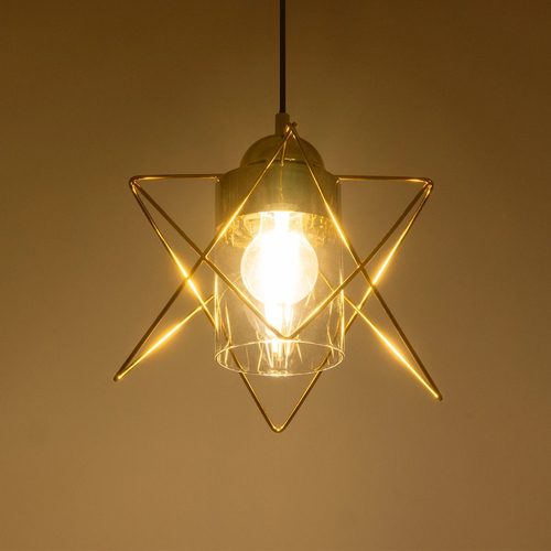 GLOBOSTAR® PLEX 202-0037 Μοντέρνο Κρεμαστό Φωτιστικό Οροφής με Ντουί 1 x E27 AC 220-240V IP20 - Χρυσό & Διάφανο - Μ25 x Π25 x Υ23cm