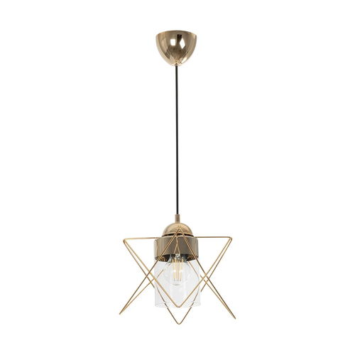 GLOBOSTAR® PLEX 202-0037 Μοντέρνο Κρεμαστό Φωτιστικό Οροφής με Ντουί 1 x E27 AC 220-240V IP20 - Χρυσό & Διάφανο - Μ25 x Π25 x Υ23cm