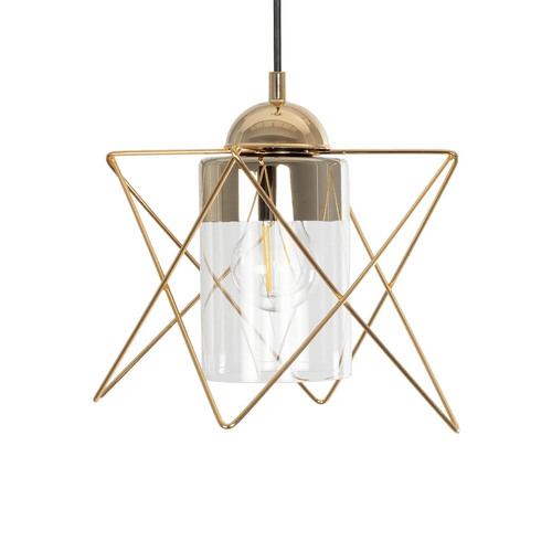 GLOBOSTAR® PLEX 202-0037 Μοντέρνο Κρεμαστό Φωτιστικό Οροφής με Ντουί 1 x E27 AC 220-240V IP20 - Χρυσό & Διάφανο - Μ25 x Π25 x Υ23cm