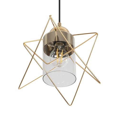 GLOBOSTAR® PLEX 202-0037 Μοντέρνο Κρεμαστό Φωτιστικό Οροφής με Ντουί 1 x E27 AC 220-240V IP20 - Χρυσό & Διάφανο - Μ25 x Π25 x Υ23cm