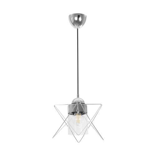 GLOBOSTAR® PLEX 202-0038 Μοντέρνο Κρεμαστό Φωτιστικό Οροφής με Ντουί 1 x E27 AC 220-240V IP20 - Ασημί & Διάφανο - Μ25 x Π25 x Υ23cm