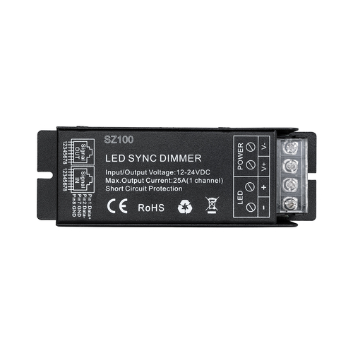 GloboStar® 73311 DC RF 2.4Ghz Controller & Dimmer 1 Κανάλι DC 12-24V 25A MAX 600W IP 20 Μ12.7 x Π4 x Υ3.2cm με Χειριστήριο RF 2.4Ghz SYNC