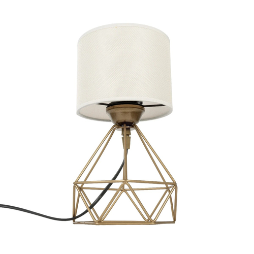 GloboStar® SHAPE 202-0058 Μοντέρνο Eπιτραπέζιο Φωτιστικό Πορτατίφ Μονόφωτο 1 x E27 IP20 Χρυσό Μέταλλο με Λευκό Ύφασμα - Μ16 x Π16 x Υ30cm
