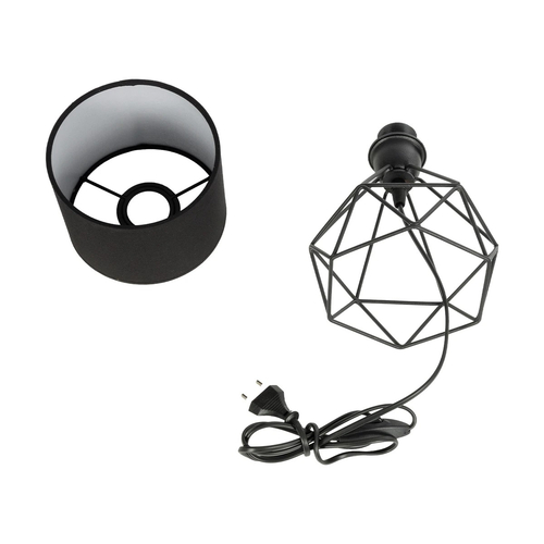 GloboStar® SHAPE 202-0059 Μοντέρνο Eπιτραπέζιο Φωτιστικό Πορτατίφ Μονόφωτο 1 x E27 IP20 Μαύρο Μέταλλο με Μαύρο Ύφασμα - Μ16 x Π16 x Υ30cm