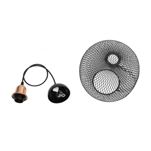 GLOBOSTAR® WIRE 203-0004 Μοντέρνο Κρεμαστό Φωτιστικό Οροφής με Ντουί 1 x E27 AC 220-240V IP20 - Μαύρο & Χάλκινο - Μ25 x Π25 x Υ30cm