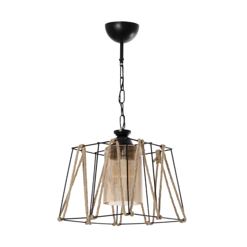 GLOBOSTAR® GATSBY 203-0007 Vintage Κρεμαστό Φωτιστικό Οροφής με Ντουί 1 x E27 AC 220-240V IP20 - Μαύρο & Μπεζ - Μ25 x Π25 x Υ25cm