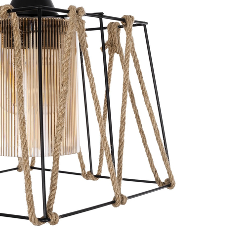 GLOBOSTAR® GATSBY 203-0007 Vintage Κρεμαστό Φωτιστικό Οροφής με Ντουί 1 x E27 AC 220-240V IP20 - Μαύρο & Μπεζ - Μ25 x Π25 x Υ25cm