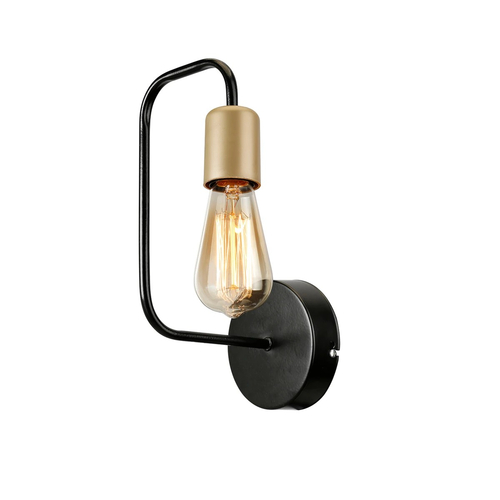 GLOBOSTAR® JUNO 203-0013 Μοντέρνο Φωτιστικό Τοίχου - Απλίκα με Ντουί 1 x E27 AC 220-240V IP20 - Μαύρο & Χρυσό - Μ18.5 x Π18.5 x Υ28cm