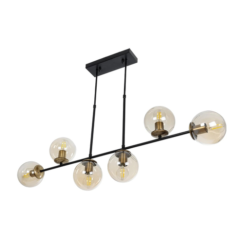 GLOBOSTAR® LATTICE 203-0016 Μοντέρνο Φωτιστικό Οροφής με Ντουί 6 x E27 AC 220-240V IP20 - Μαύρο & Μπρούτζινο - Μ120 x Π15 x Υ32cm