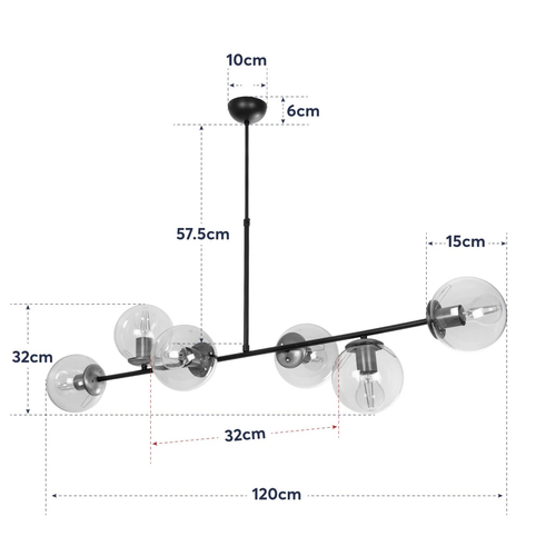 GLOBOSTAR® LATTICE 203-0017 Μοντέρνο Φωτιστικό Οροφής με Ντουί 6 x E27 AC 220-240V IP20 - Μαύρο & Μπρούτζινο - Μ120 x Π32 x Υ32cm